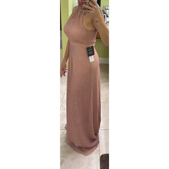Azazie UPStudio Brea Formal Rose Gold 309 NWT Maxi sleeveless halter A8 metallic - Picture 3 of 11